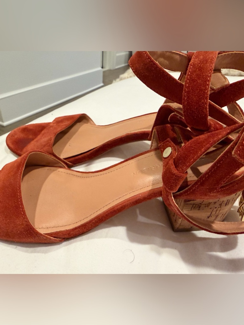 Sigerson Morrison Rust Suede Cork Platform Sandals